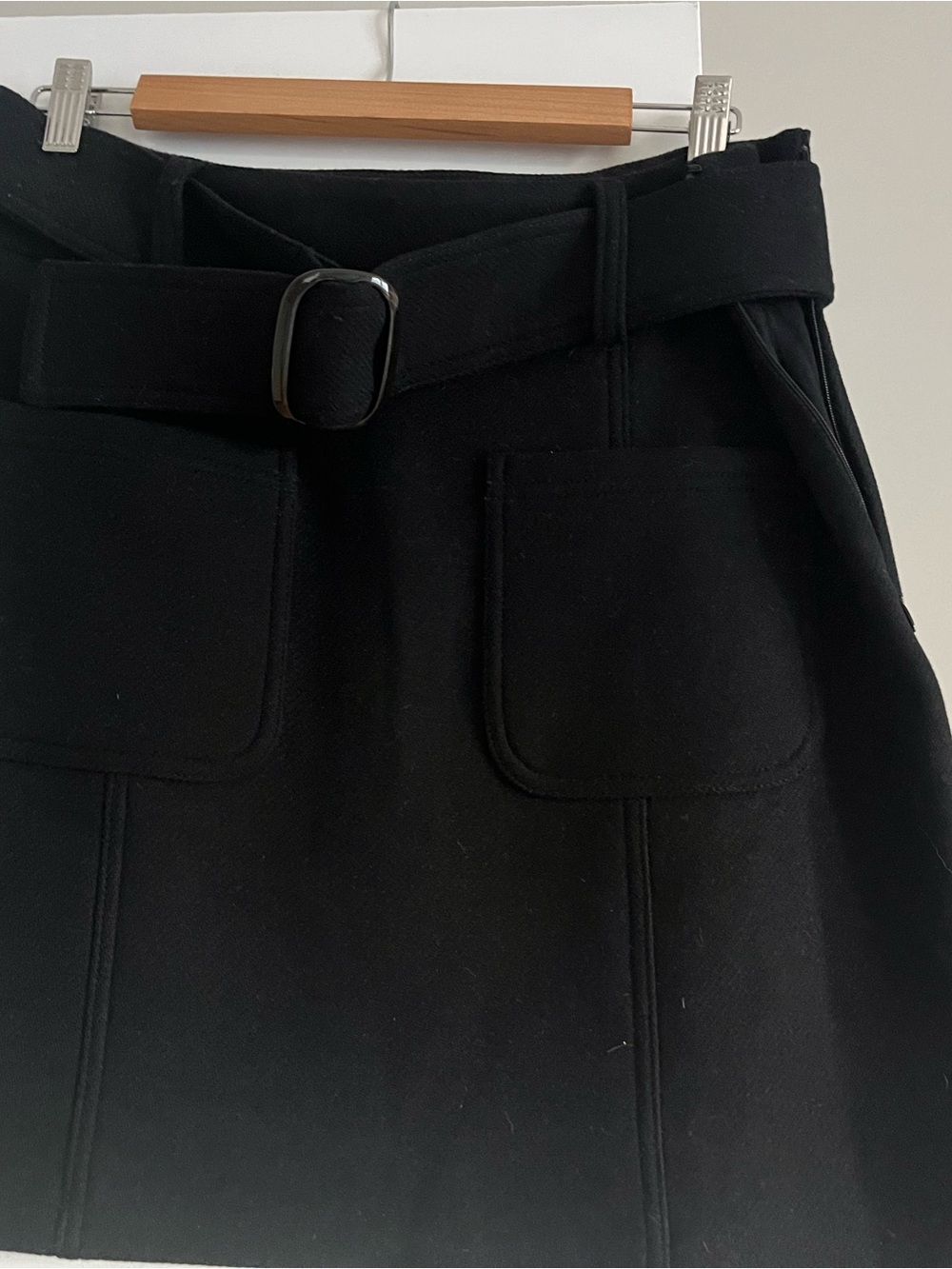 Sezane Black High-Waist Belted Skort with Patch Pockets